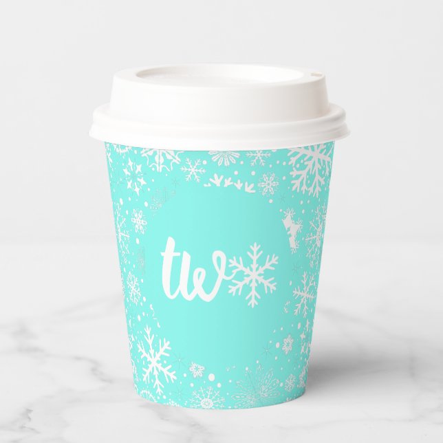 Aqua Snowflake ZWEI Paper Cup Pappbecher (Vorderseite)