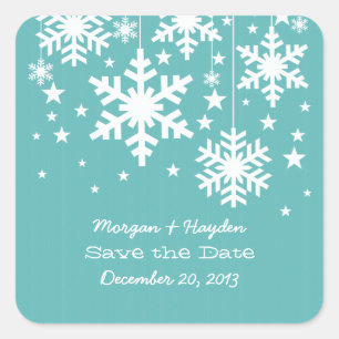 Aqua Snowflakes und Stars Save the Date Stickers