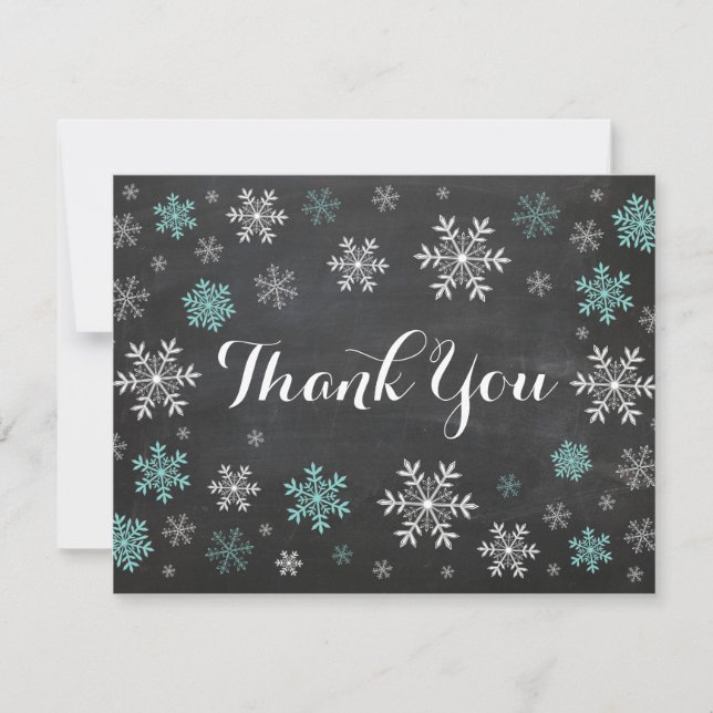 Aqua Snowflakes Winter Chalkboard Danke Karte (Vorderseite)