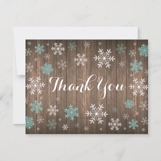 Aqua Snowflakes Winter Rustikales Holz Danke Karte (Vorderseite)