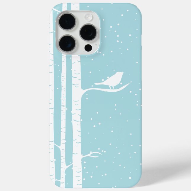 Aqua Snowy Birch Trees Case-Mate iPhone Hülle (Rückseite)