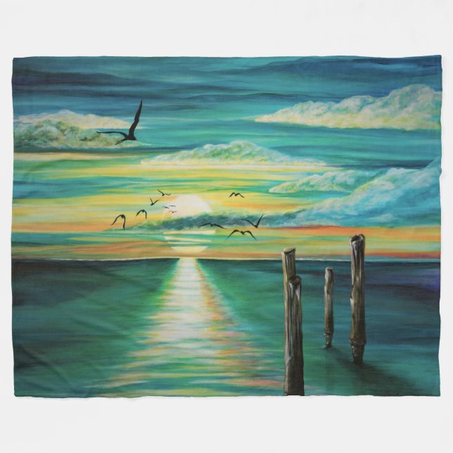 Aqua-Sonnenuntergang-Fleece Throwdecke Fleecedecke (Vorderseite (Horizontal))