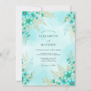 Aqua Splendid Aquarell-Hochzeit Einladung