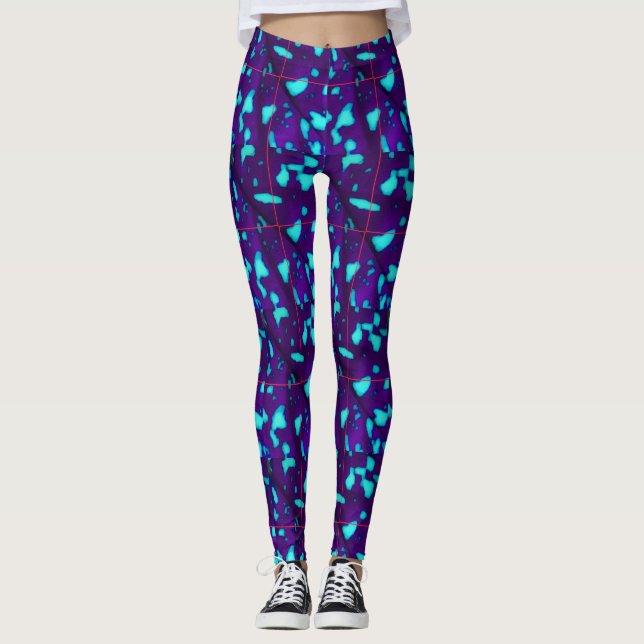 Aqua Splotches auf Deep Lila Leggings (Vorderseite)