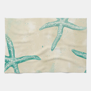 Aqua Starfish, Aquarell Beach Retro Vintager Sand Geschirrtuch