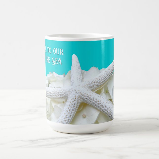 Aqua Starfish Floral Beach House Persönliche Berat Kaffeetasse (Mittel)