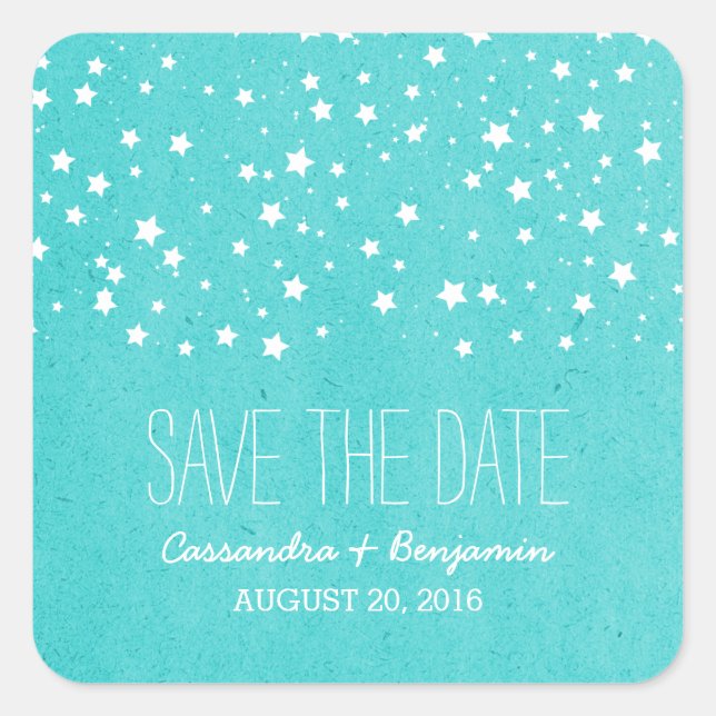 Aqua Starry Night Save the Date Stickers (Vorderseite)