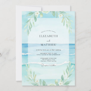 Aqua-Strand-Blattwerk-Eukalyptus-Hochzeit Einladung