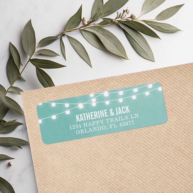 Aqua String Lights Wedding Address Labels (Von Creator hochgeladen)