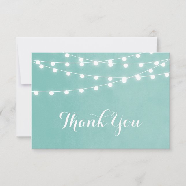 Aqua String Lights Wedding Vielen Dank Dankeskarte (Vorderseite)