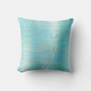 Aqua Stripe Inspiration Gold Quotes Kissen