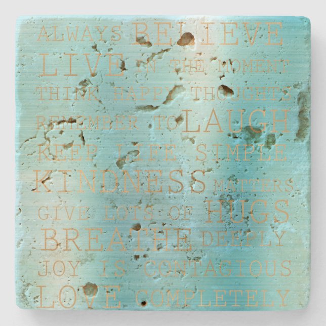 Aqua Stripe Inspiration Gold Quotes Steinuntersetzer (Vorderseite)