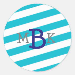 Aqua Striped Monogram Stickers