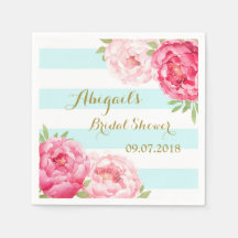 Aqua Stripes Pink Wasserfarbe Brautparty Napkins