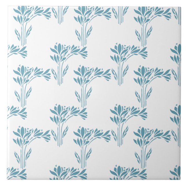 Aqua Stylized Foliage Decorative Fliese (Vorderseite)