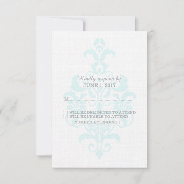 Aqua Subtile Damask Response Card RSVP Karte (Vorderseite)