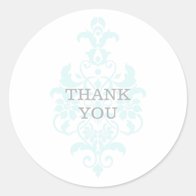 Aqua Subtle Damask Danke Stickers (Vorderseite)
