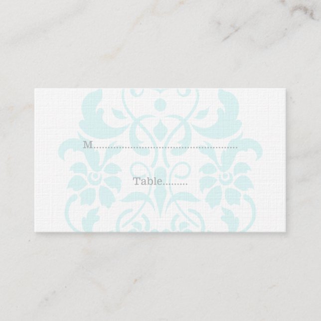 Aqua Subtle Damask Hochzeitsfeiern Platzkarten (Vorderseite)