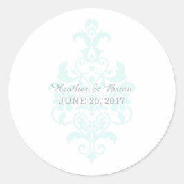 Aqua Subtle Damask Hochzeitskleber Runder Aufkleber