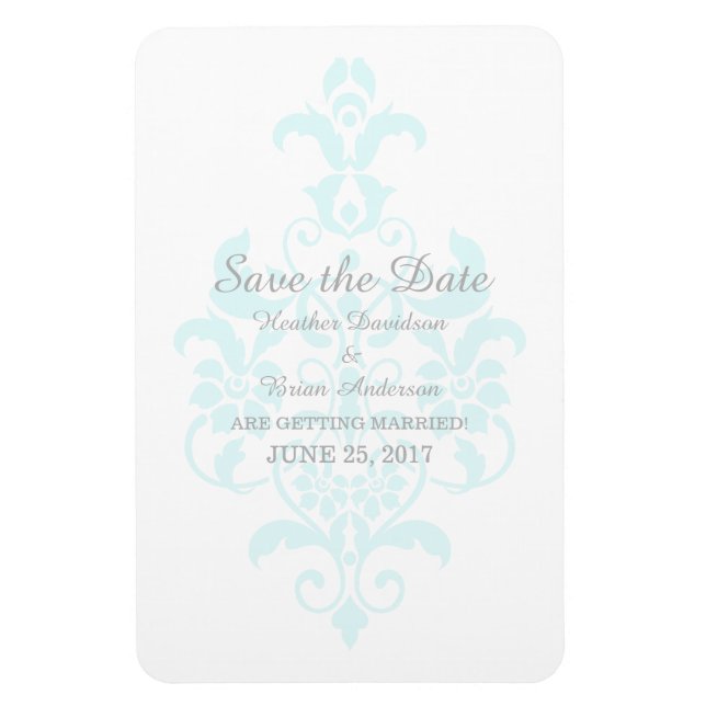 Aqua Subtle Damask Save the Date Flexi Magnet (Vertikal)