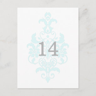 Aqua Subtle Damask Tischnummer Postkarte