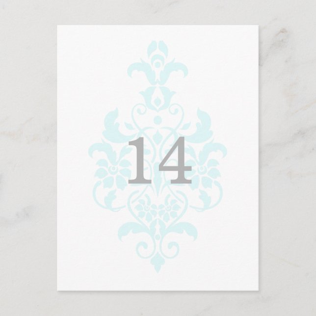 Aqua Subtle Damask Tischnummer Postkarte (Vorderseite)