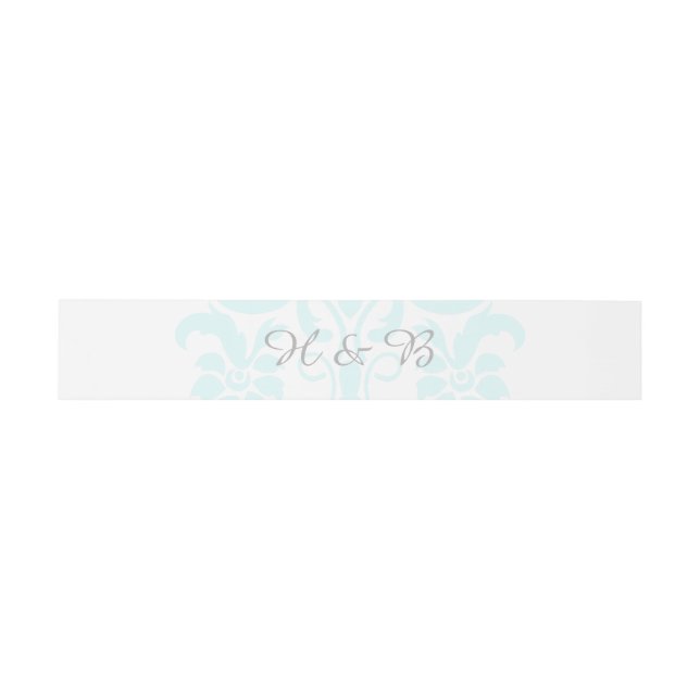 Aqua Subtle Damask Wedding Bands Einladungsbanderole (Flach)