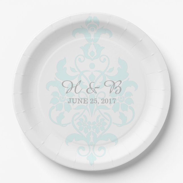 Aqua Subtle Damask Wedding Paper Teller (Vorderseite)