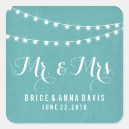 Aqua Summer String Light Wedding Stickers