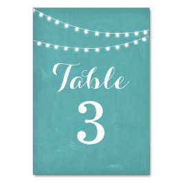 Aqua Summer String Light Wedding Tischnummern