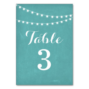 Aqua Summer String Light Wedding Tischnummern