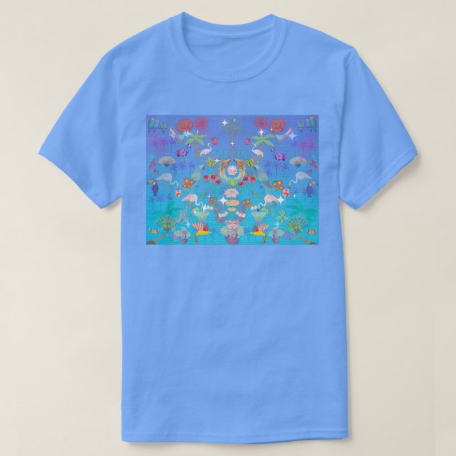 Aqua Sunset Moody Floral Wallpaper T-Shirt (Design vorne)