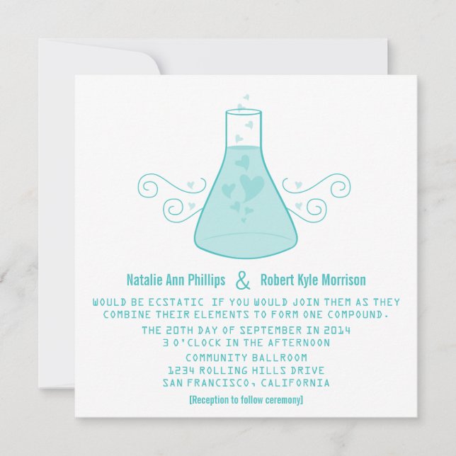 Aqua Sweet Chemistry Wedite Invite Einladung (Vorderseite)