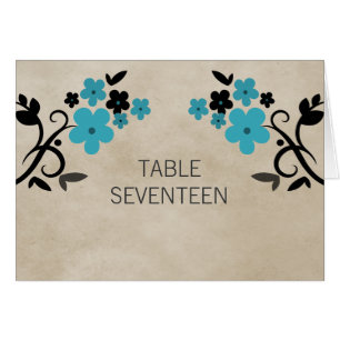 Aqua Sweet Vintage Floral Tischnummernkarte