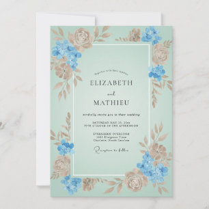Aqua Tan Blütenhochzeit Einladung