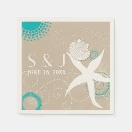 Aqua Tan White Beach Wedding Serviette