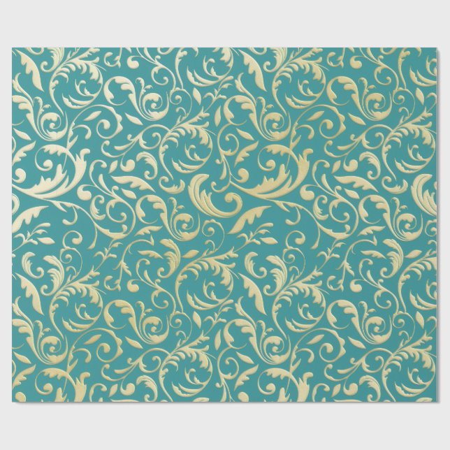 Aqua & Teal Christmas Wrapping Paper with Gold Acc Geschenkpapier (Flach)