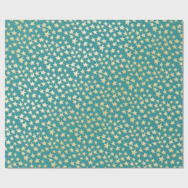 Aqua & Teal Christmas Wrapping Paper with Gold Acc Geschenkpapier (Flach)