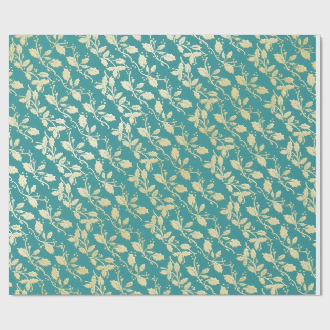  Aqua & Teal Xmas Wrapping Paper with Gold Accents Geschenkpapier (Flach)