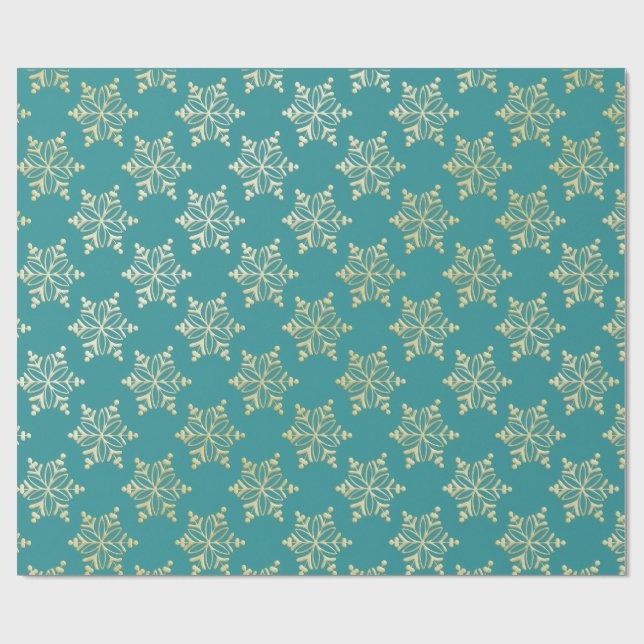 Aqua & Teal Xmas Wrapping Paper with Gold Accents Geschenkpapier (Flach)