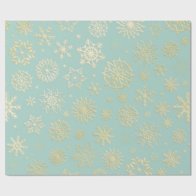 Aqua & Teal Xmas Wrapping Paper with Gold Accents Geschenkpapier (Flach)