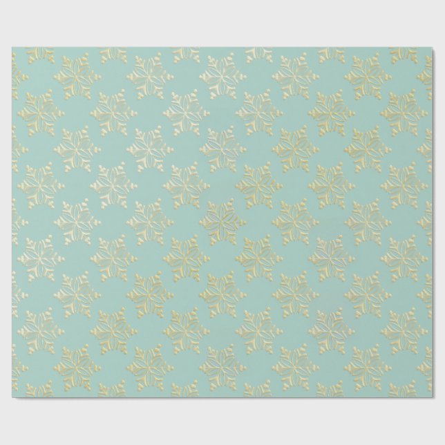 Aqua & Teal Xmas Wrapping Paper with Gold Accents Geschenkpapier (Flach)