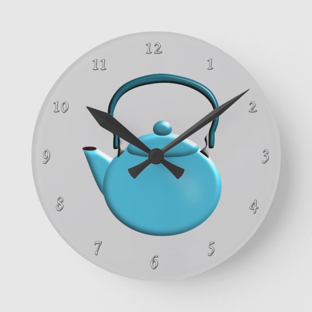 Aqua Teapot Design Runde Wanduhr (Vorderseite)