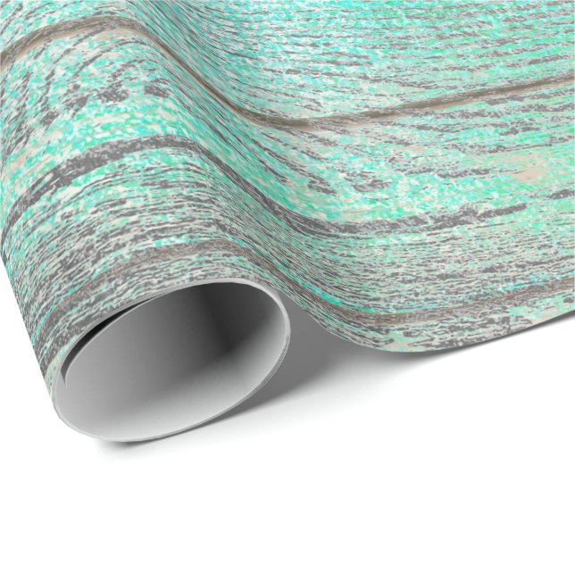 Aqua Tiffany Ocean Grungy Silver Gray Wood Rustika Geschenkpapier (Rolleneckpunkt)