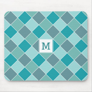 Aqua Tile Pattern benutzerdefiniertes Monogramm Mo Mousepad
