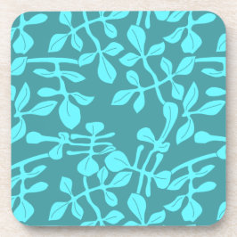 Aqua Tone on Tone Modernes Leaf Design Set 6 Getränkeuntersetzer