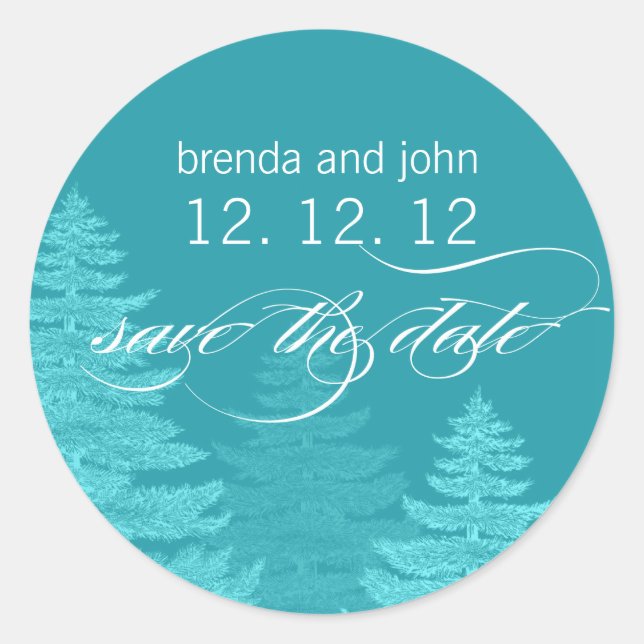 Aqua Trees Save the Date Winter Wedding Sticker (Vorderseite)