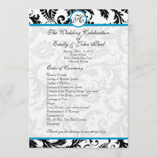 Aqua Trim Black Damask Wedding Program Programm
