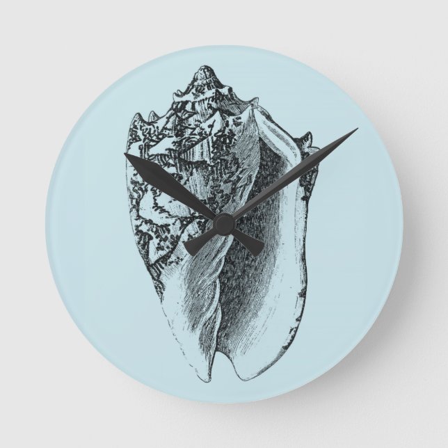 Aqua-Tritonshorn-Muschel Runde Wanduhr (Vorderseite)