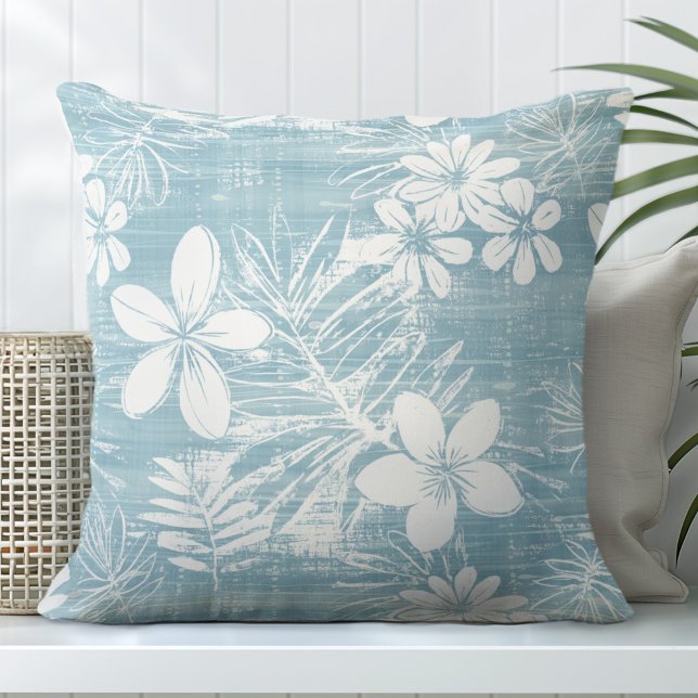 Aqua Tropical Blume Throw Kissen (Von Creator hochgeladen)